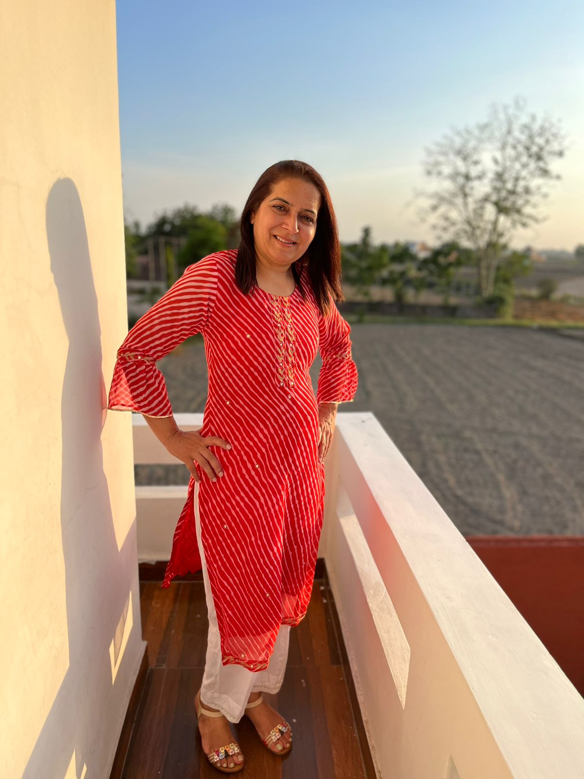 Red Georgette Gota Pati Kurta