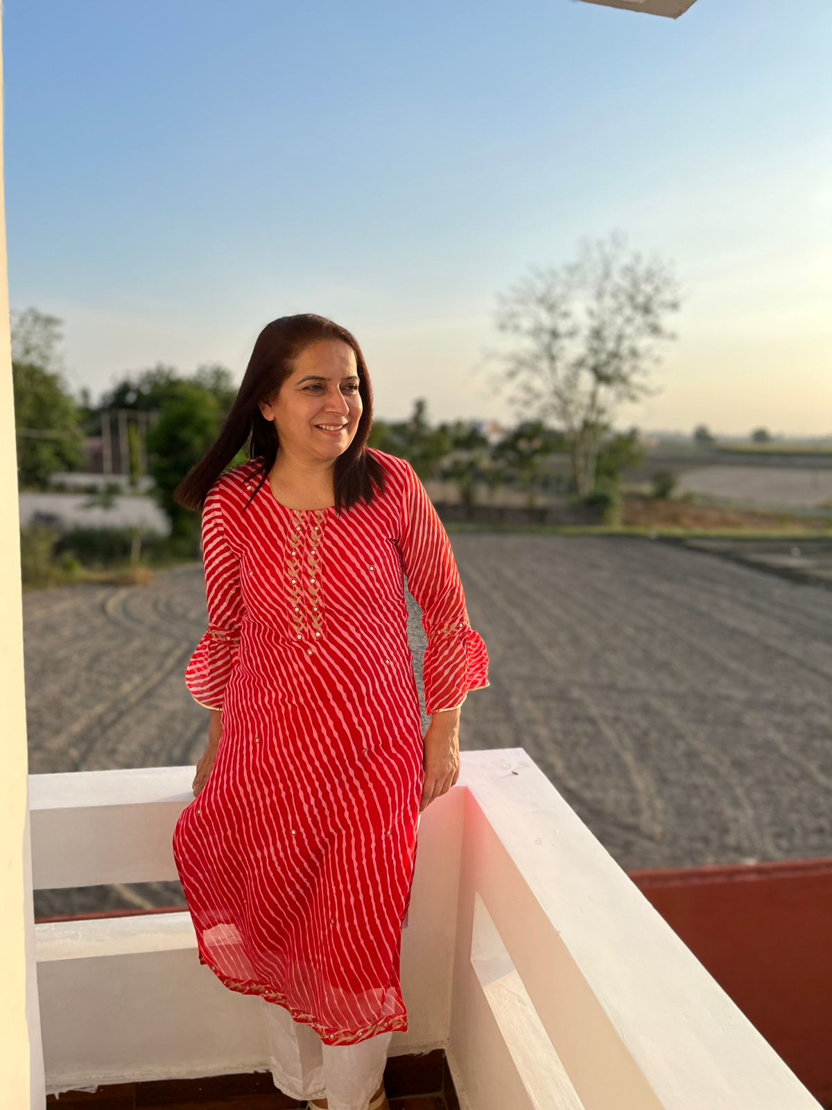 Red Georgette Gota Pati Kurta