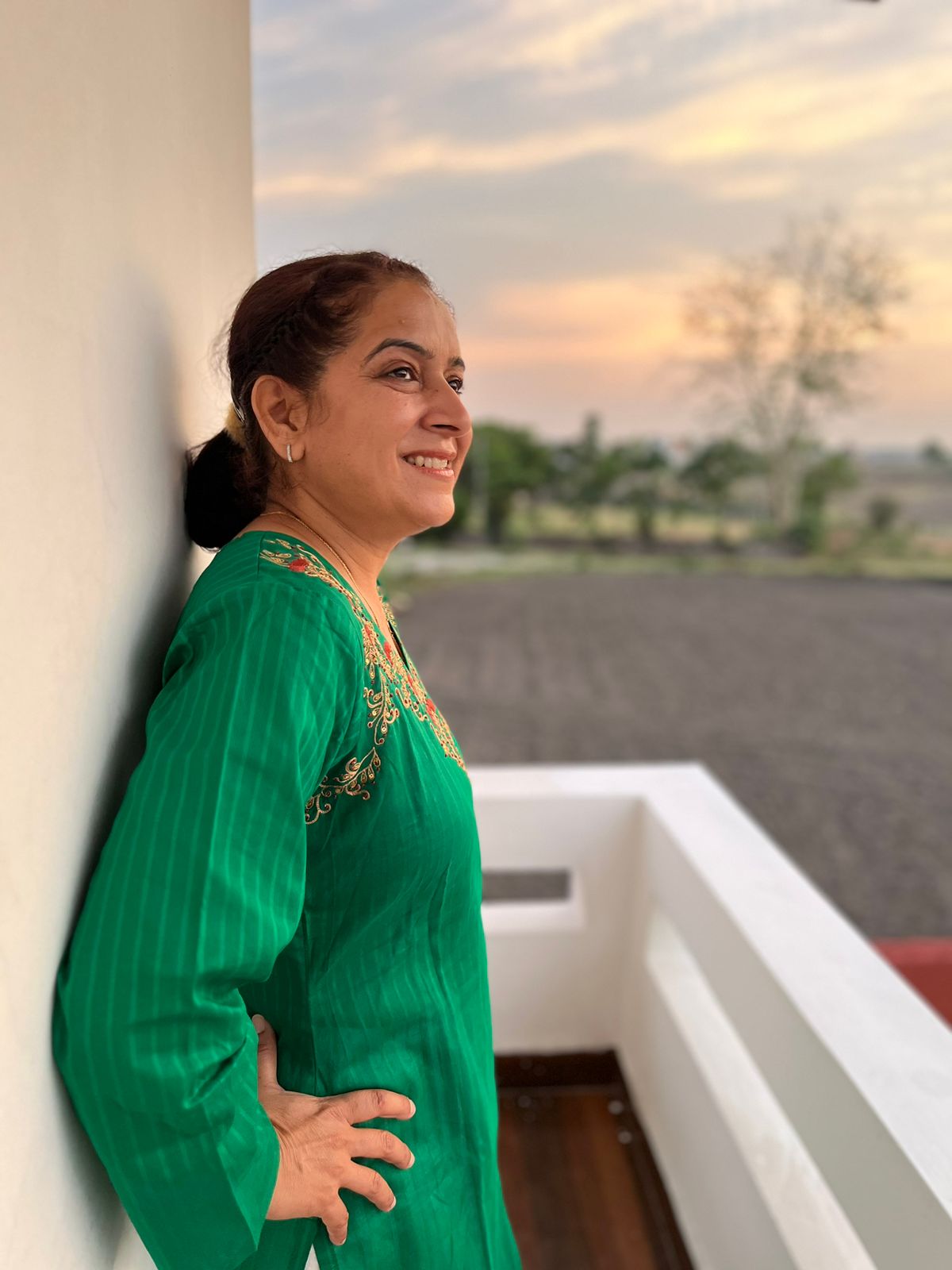 Green Cotton  Hand Embroidered Kurta