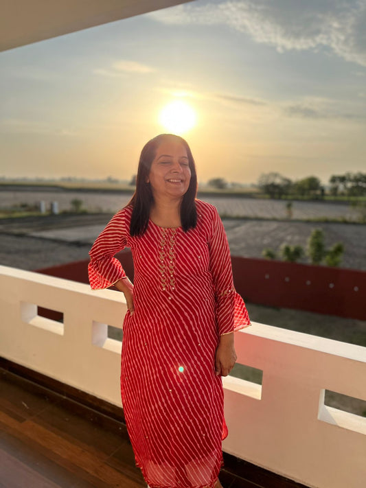 Red Georgette Gota Pati Kurta