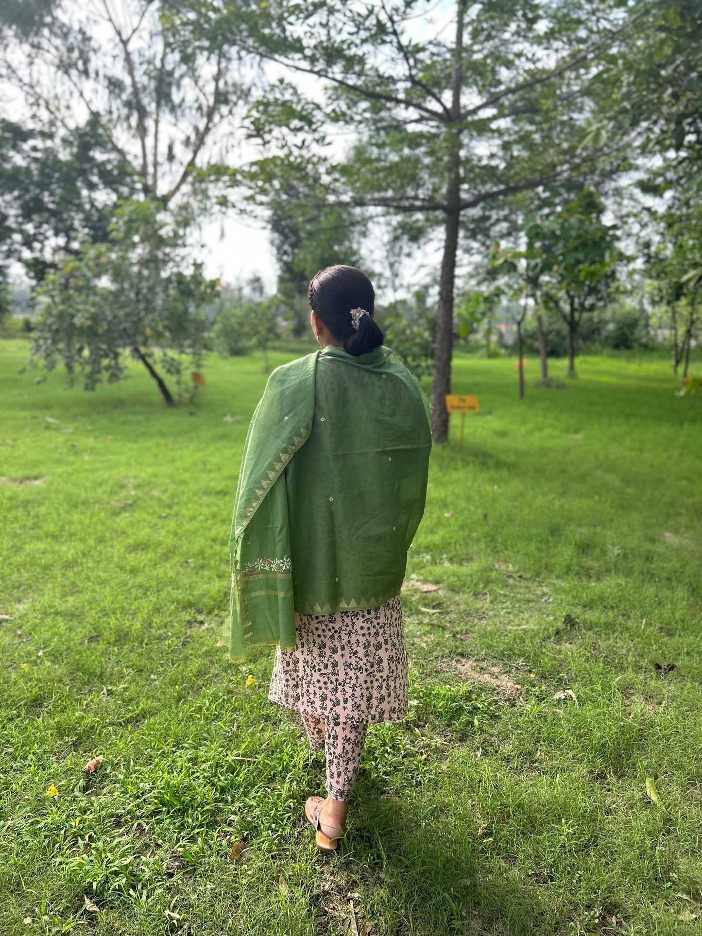 Green Chanderi Chikankari Dupatta