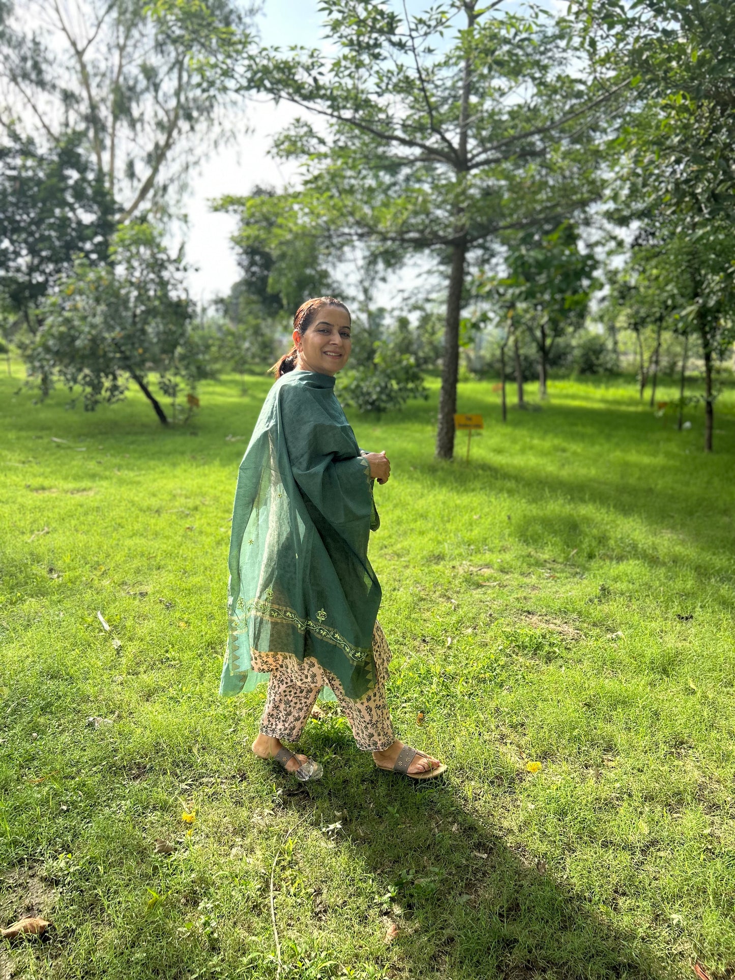 Green Chanderi Chikankari Dupatta