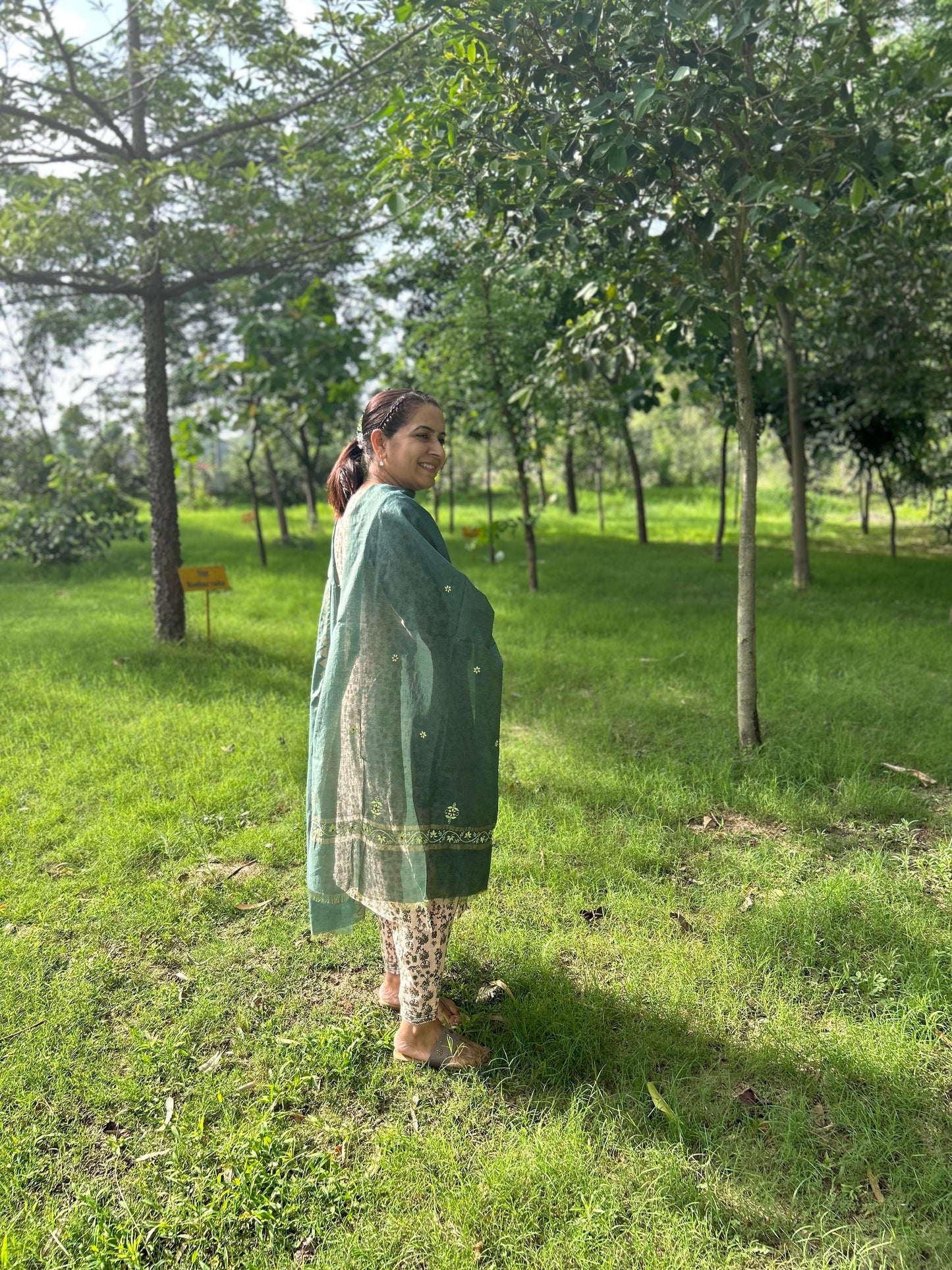 Green Chanderi Chikankari Dupatta