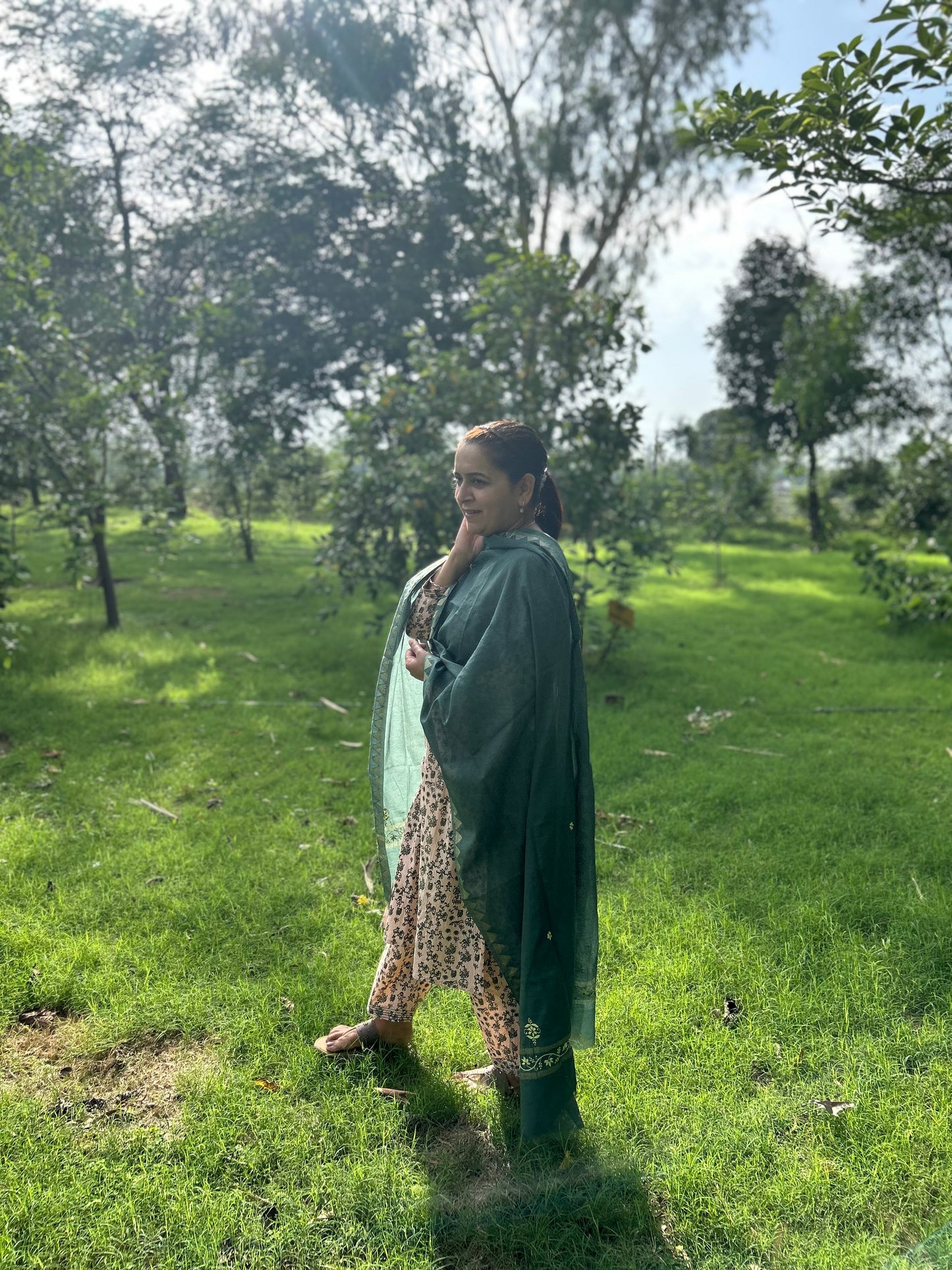 Green Chanderi Chikankari Dupatta
