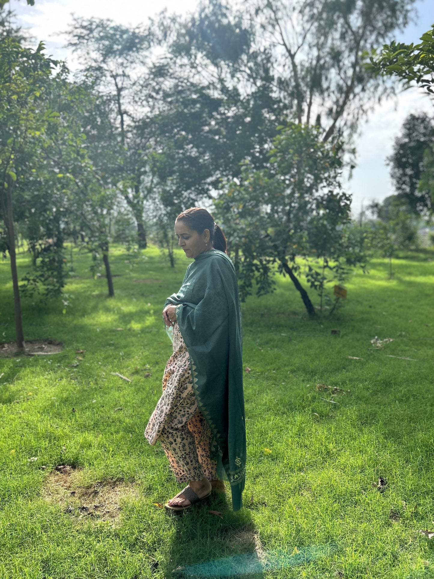Green Chanderi Chikankari Dupatta
