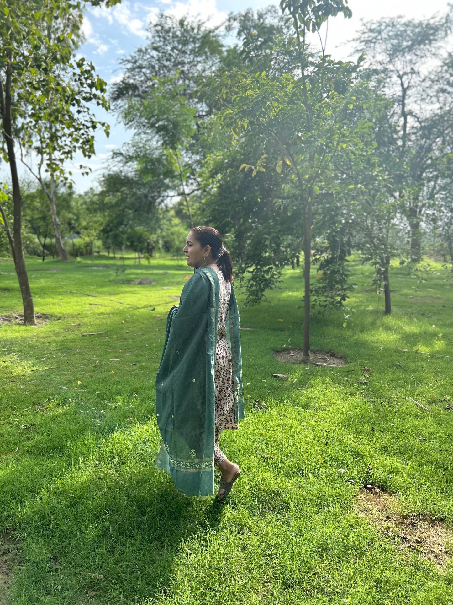 Green Chanderi Chikankari Dupatta