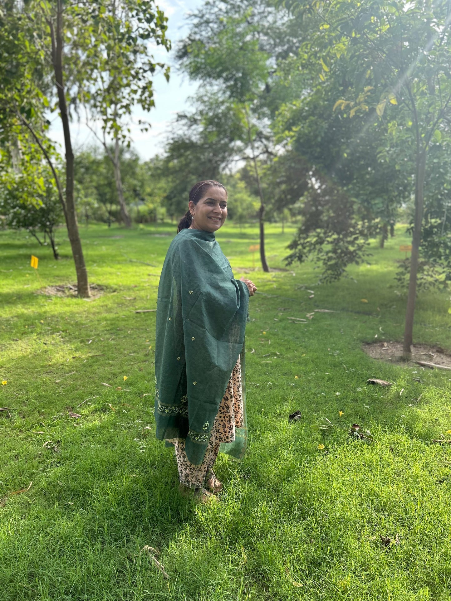 Green Chanderi Chikankari Dupatta