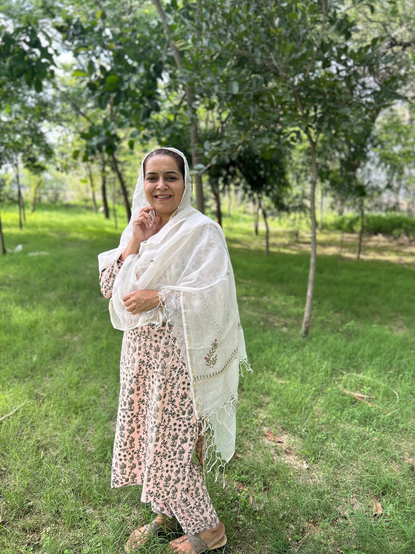 Off White Kota Doria Chikankari Dupatta