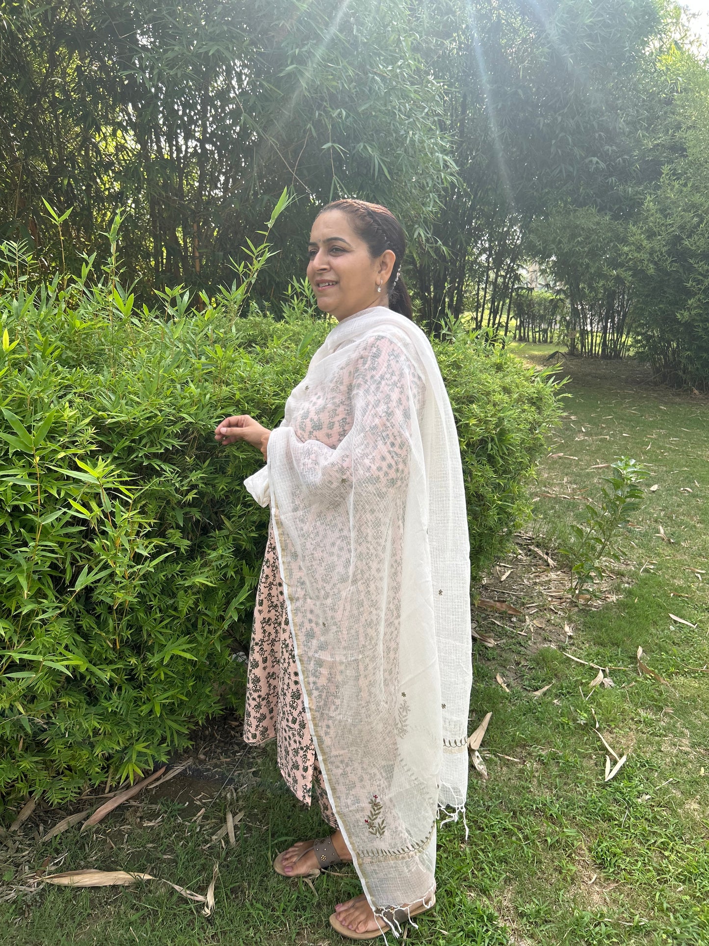 Off White Kota Doria Chikankari Dupatta
