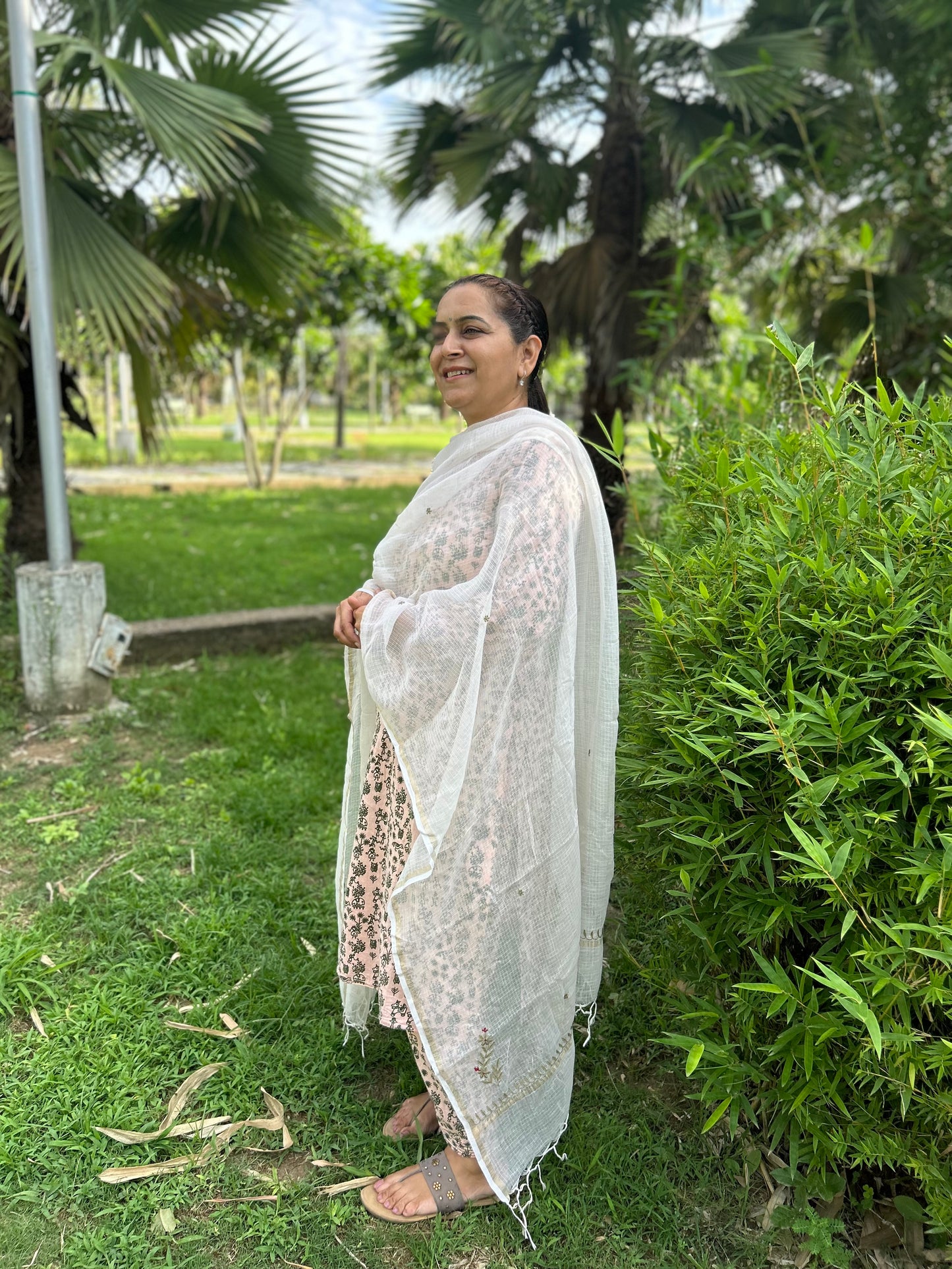 Off White Kota Doria Chikankari Dupatta