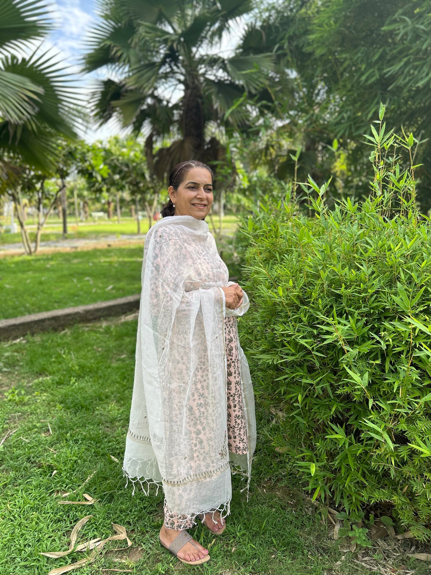Off White Kota Doria Chikankari Dupatta