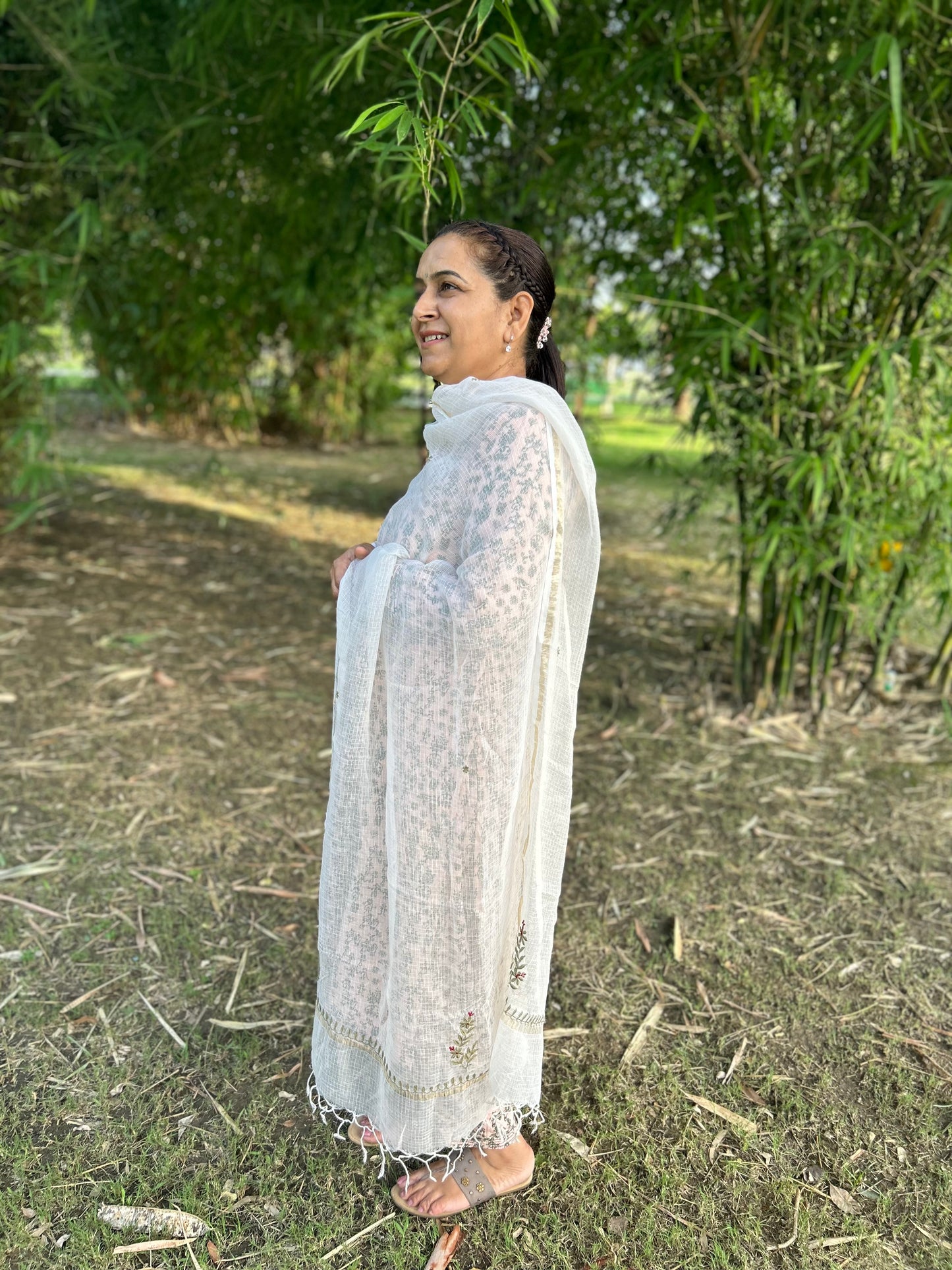 Off White Kota Doria Chikankari Dupatta