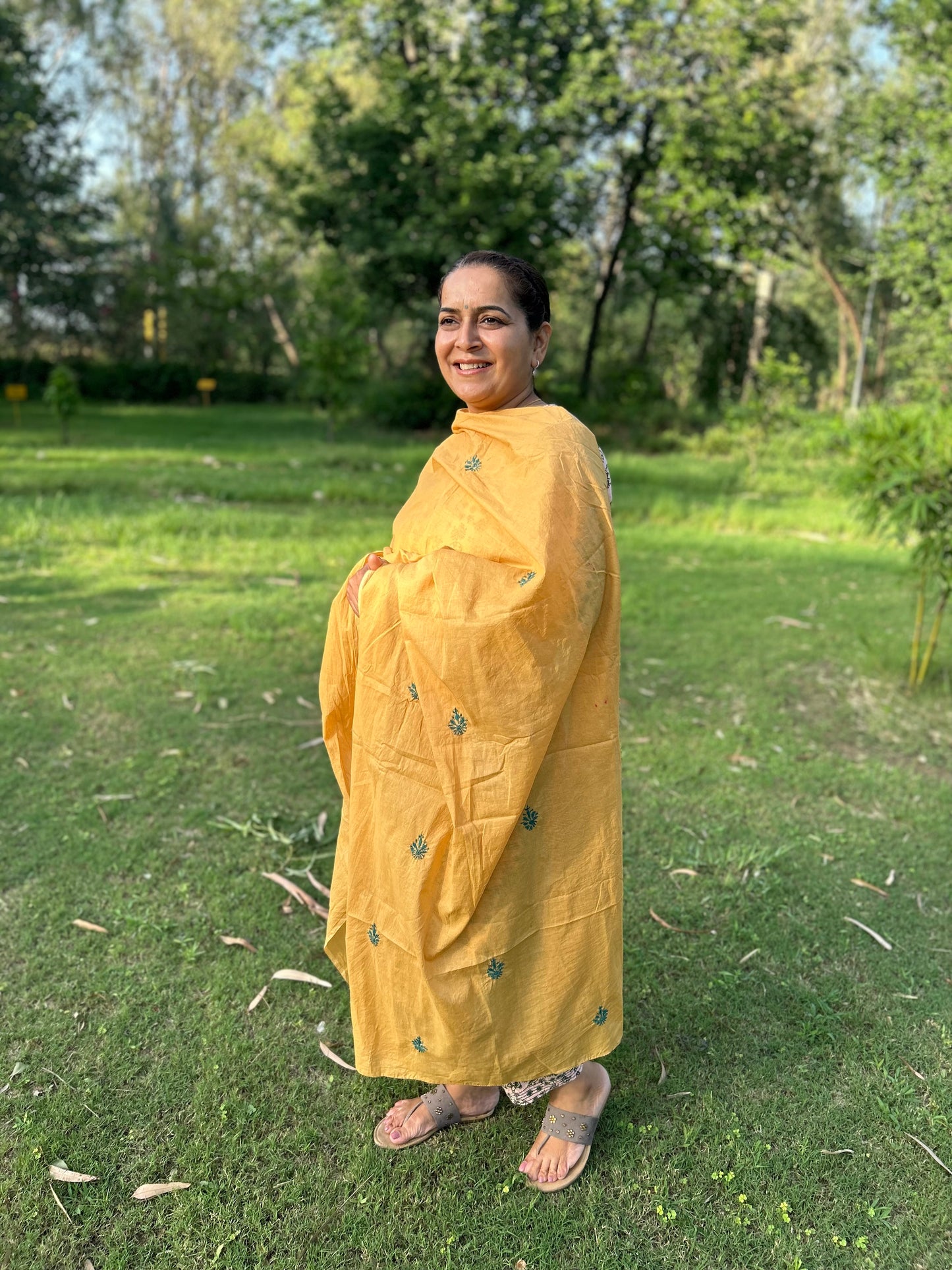 Light Brown Cotton Voile Chikankari  Dupatta