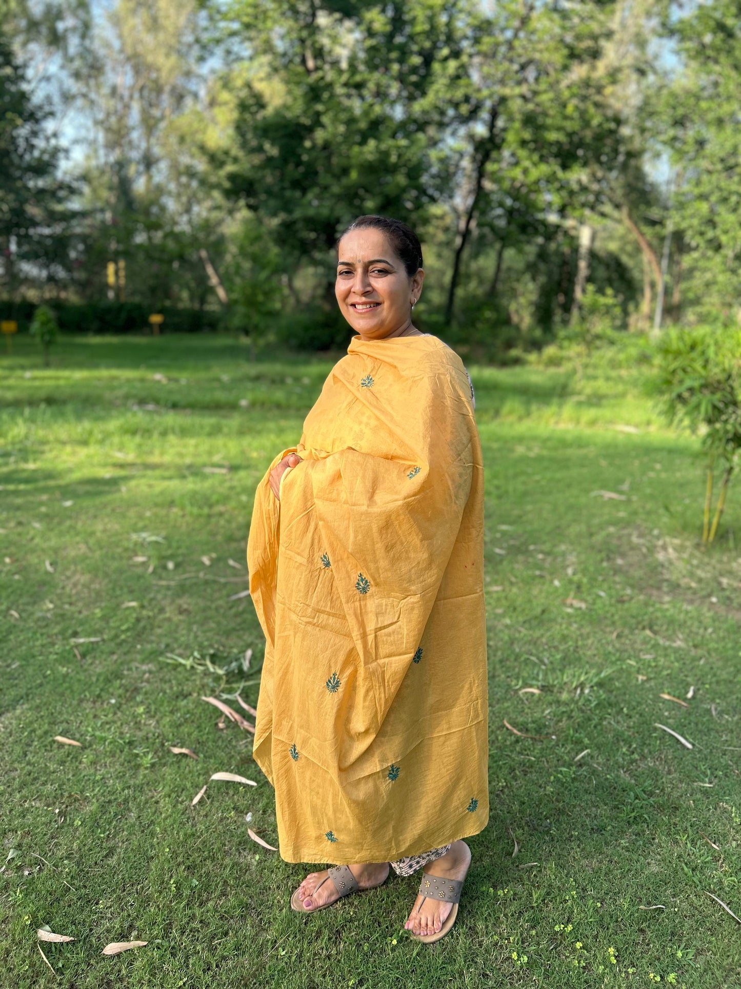 Light Brown Cotton Voile Chikankari  Dupatta