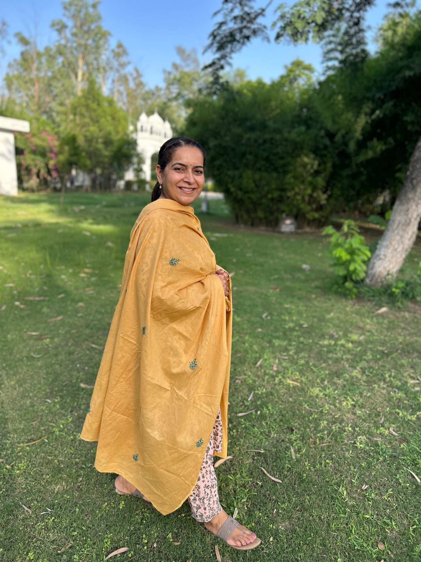 Light Brown Cotton Voile Chikankari  Dupatta