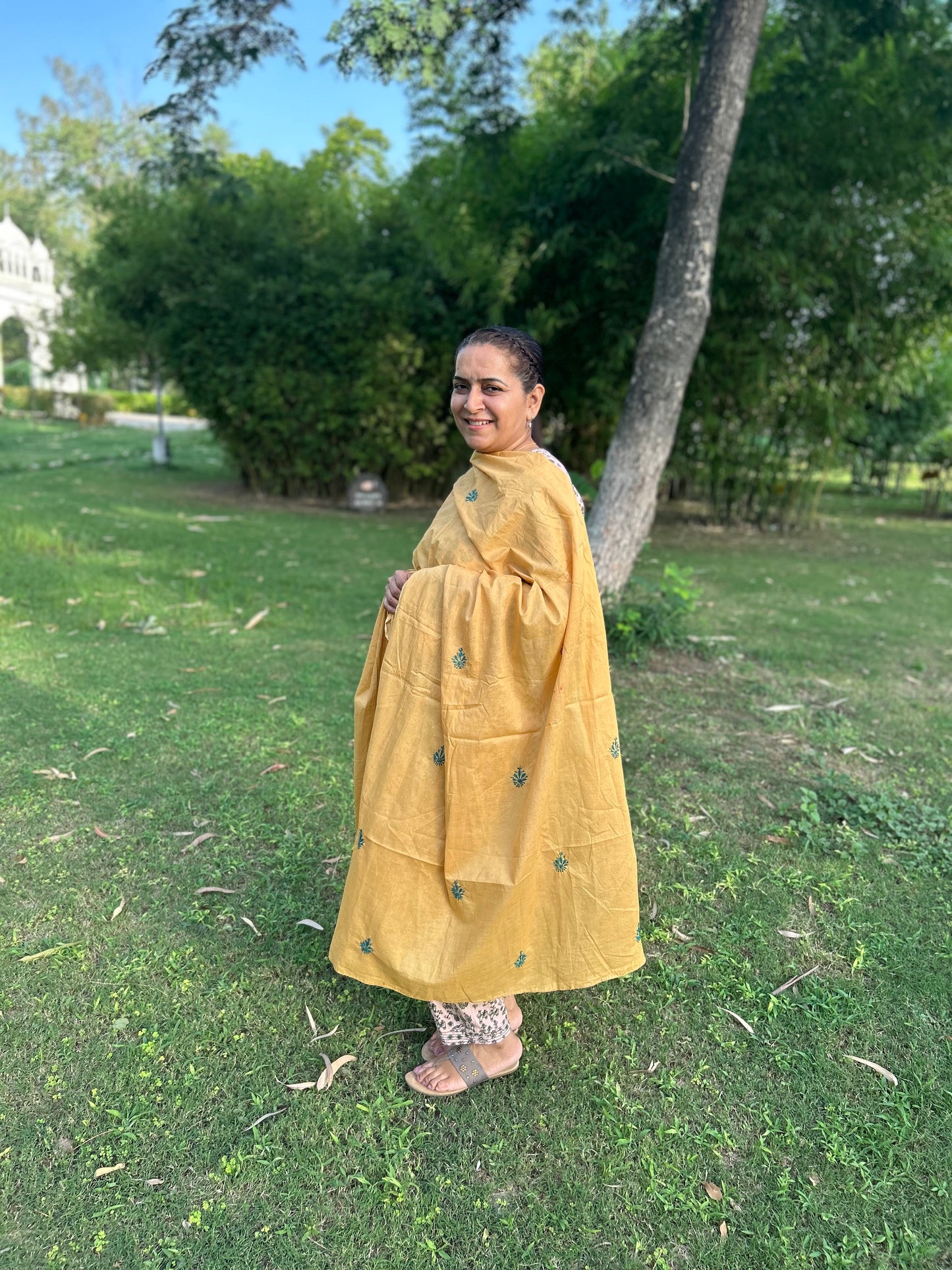 Light Brown Cotton Voile Chikankari  Dupatta