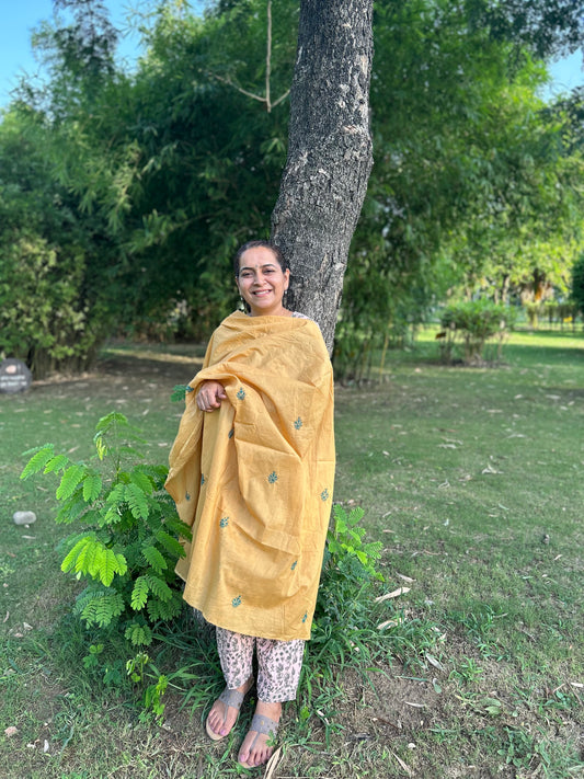 Light Brown Cotton Voile Chikankari  Dupatta