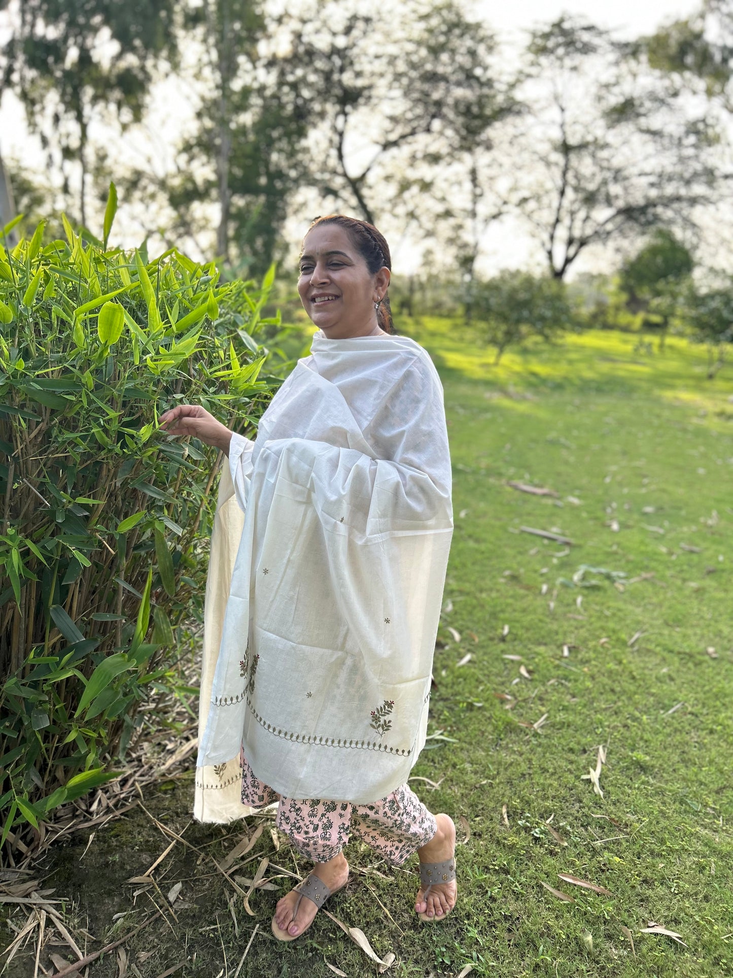 Off White Cotton Voile Chikankari Dupatta
