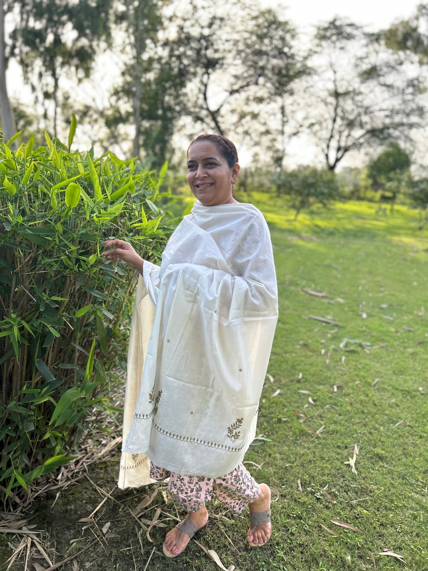 Off White Cotton Voile Chikankari Dupatta