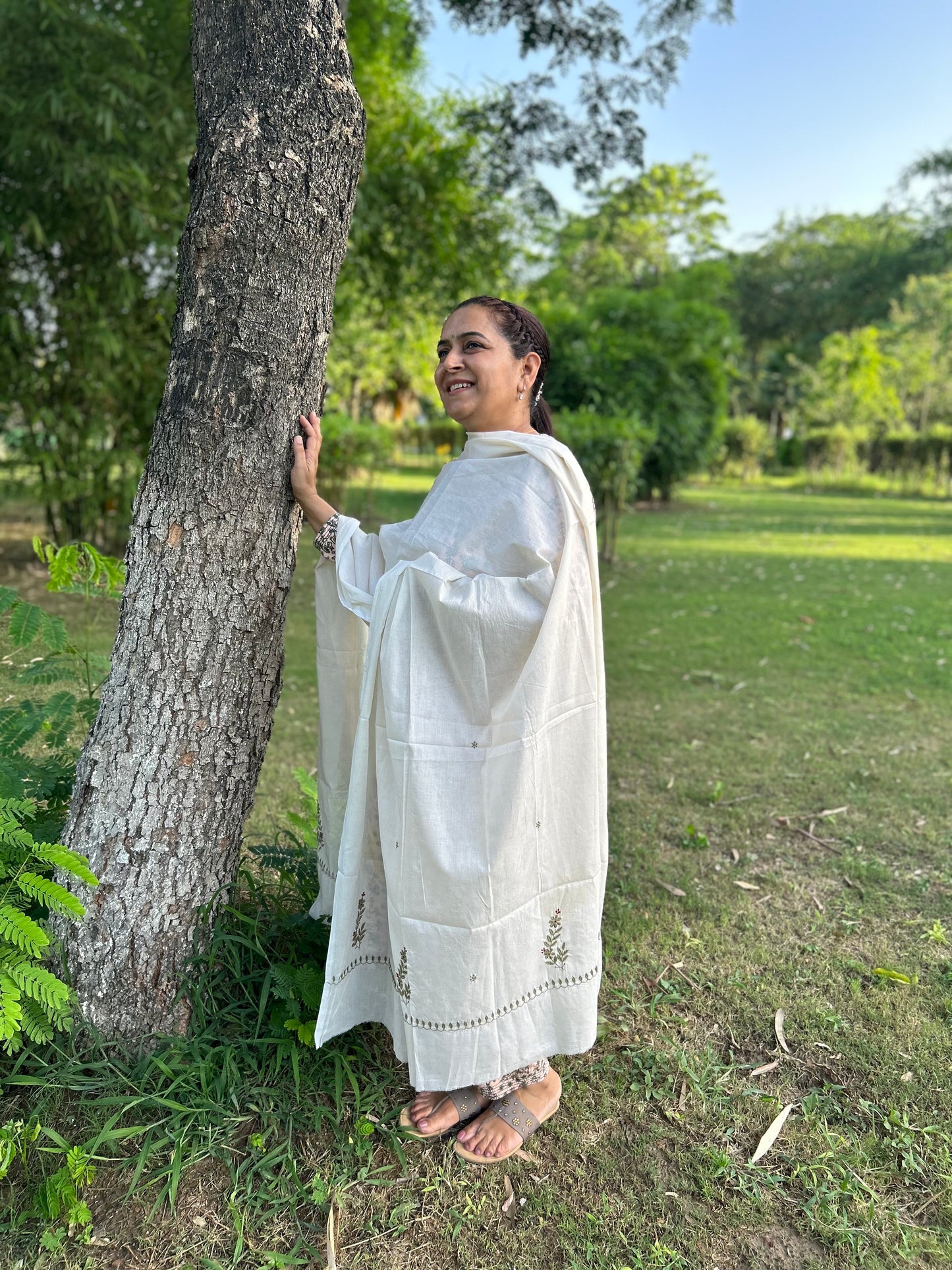 Off White Cotton Voile Chikankari Dupatta