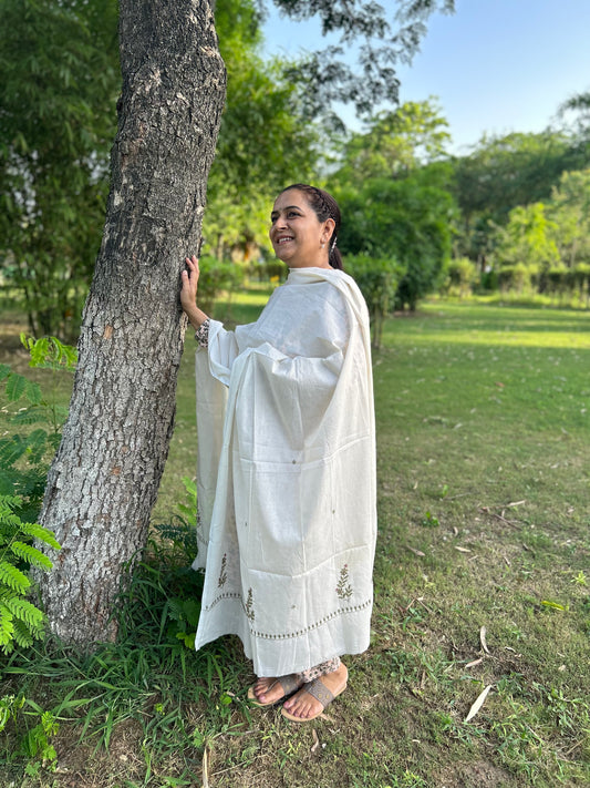 Off White Cotton Voile Chikankari Dupatta