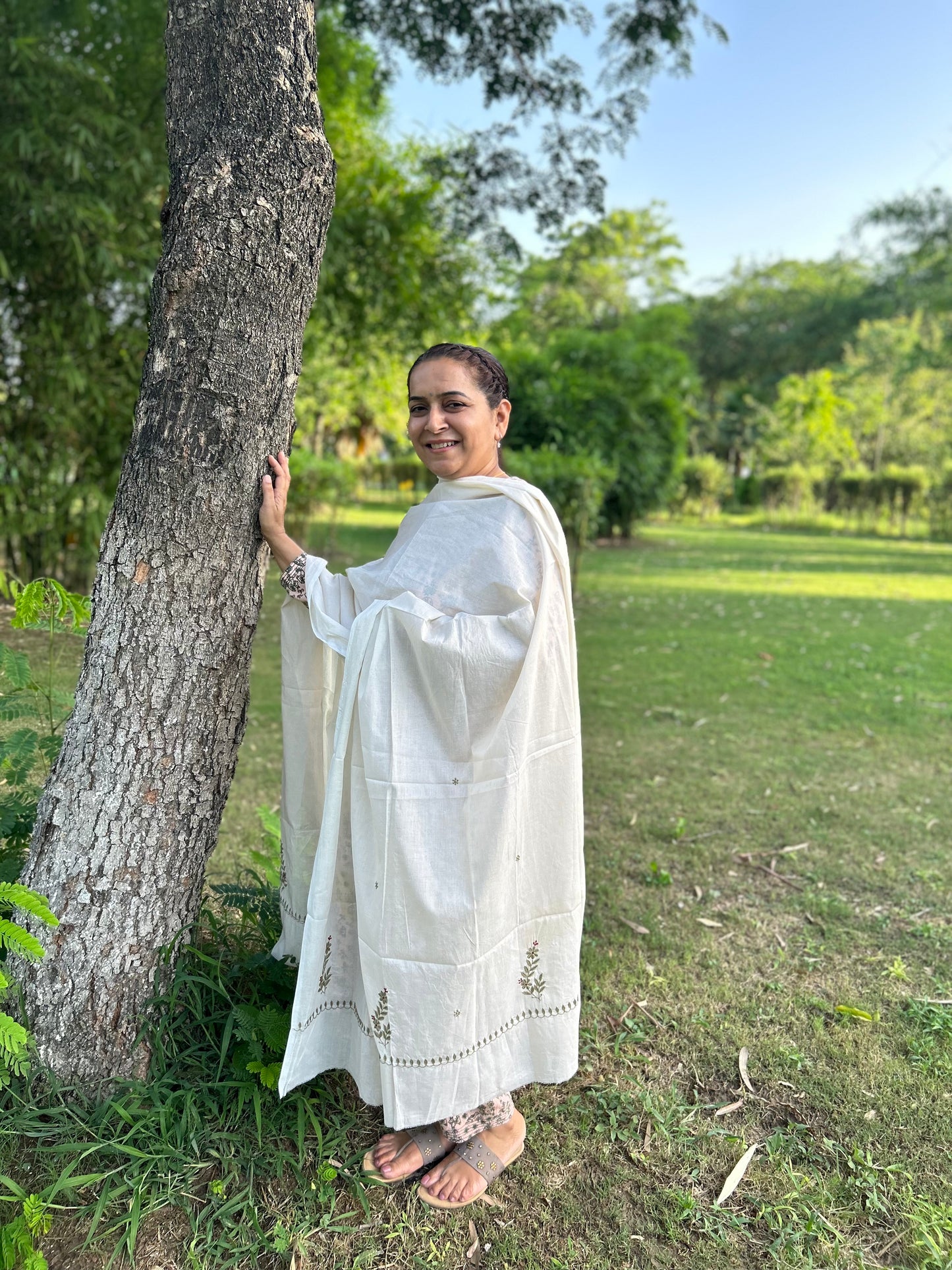 Off White Cotton Voile Chikankari Dupatta