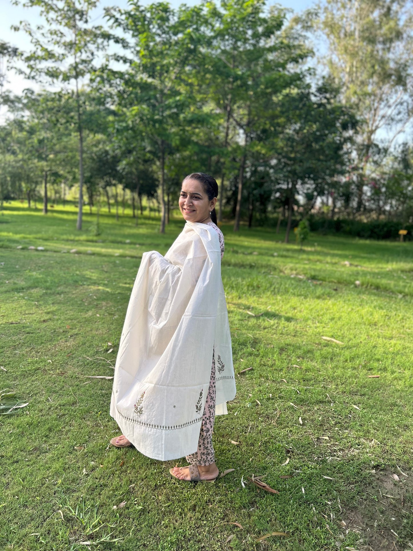 Off White Cotton Voile Chikankari Dupatta