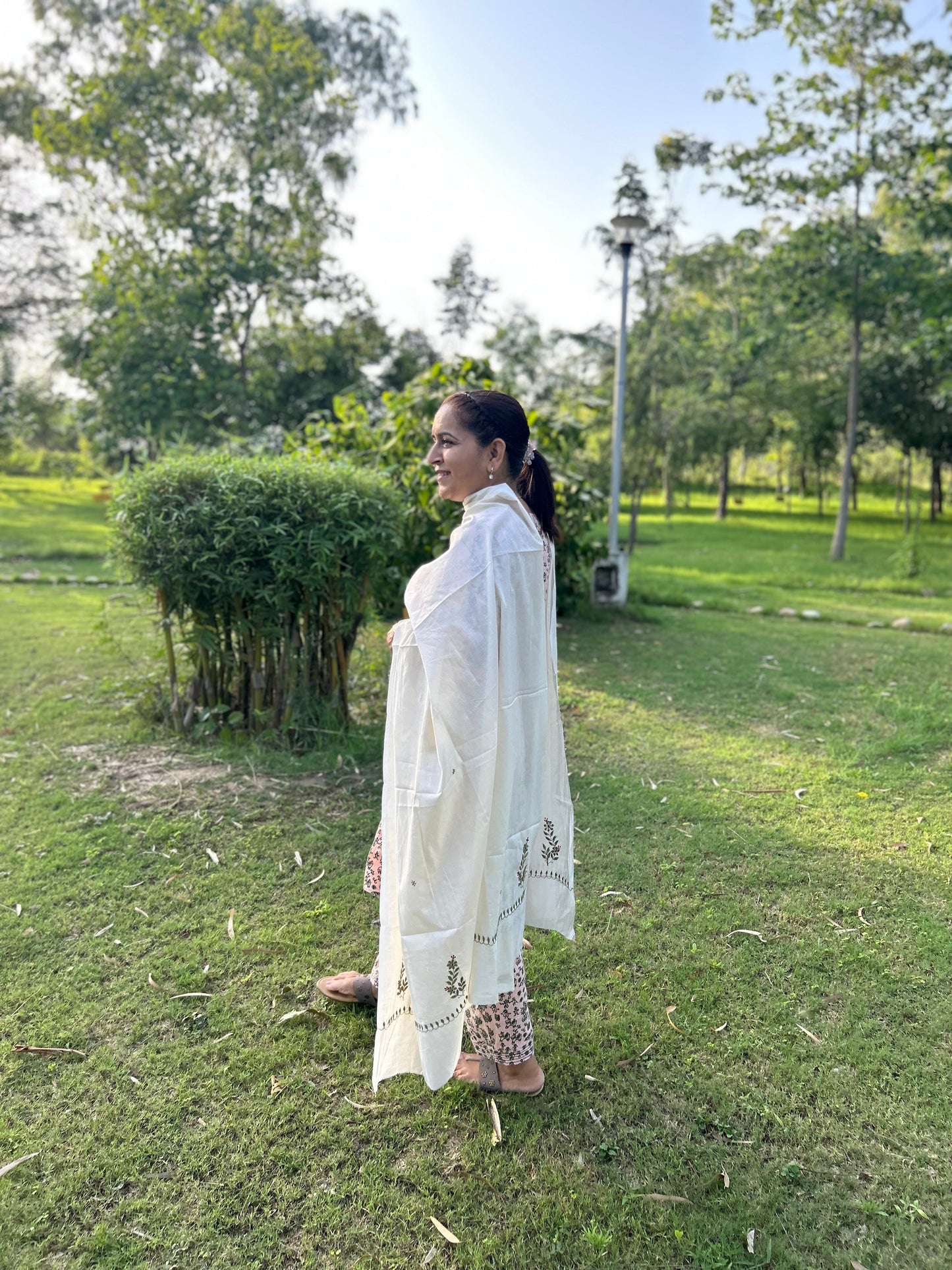 Off White Cotton Voile Chikankari Dupatta