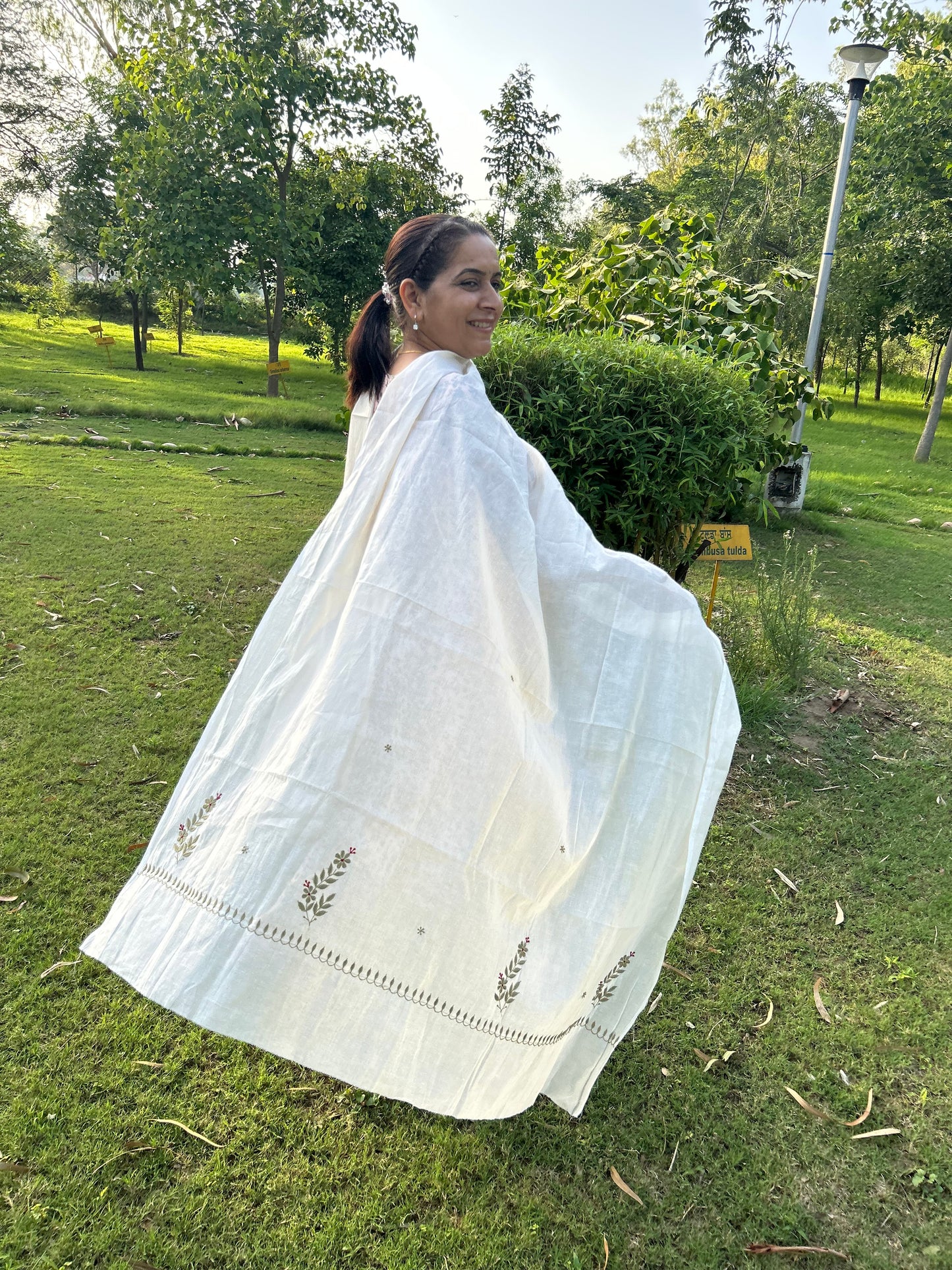 Off White Cotton Voile Chikankari Dupatta