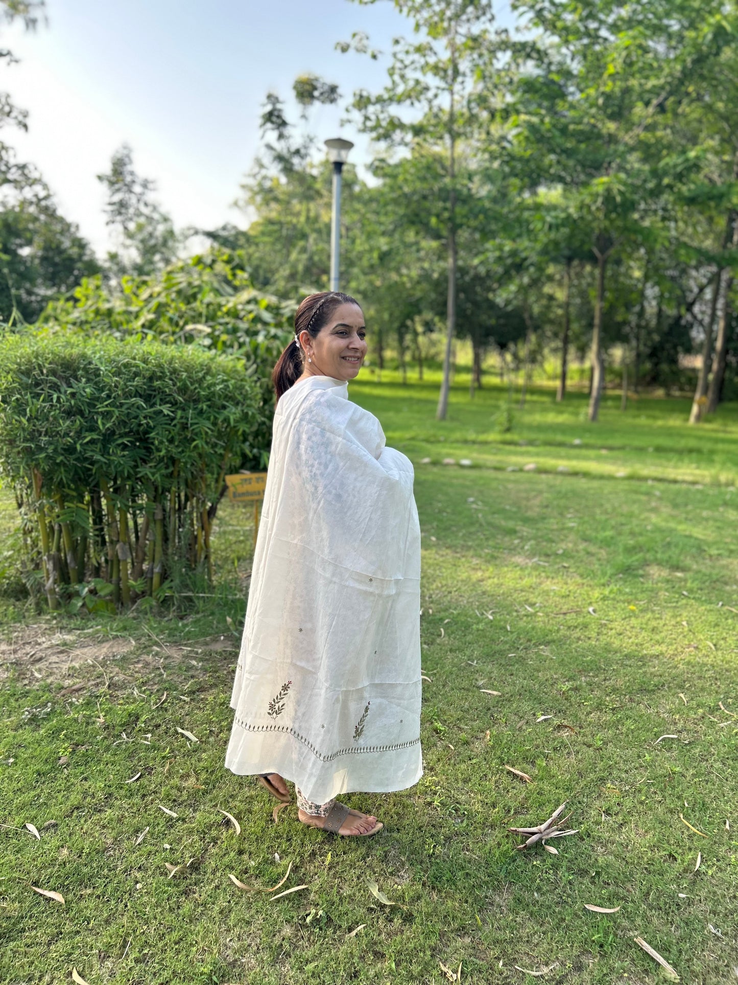 Off White Cotton Voile Chikankari Dupatta