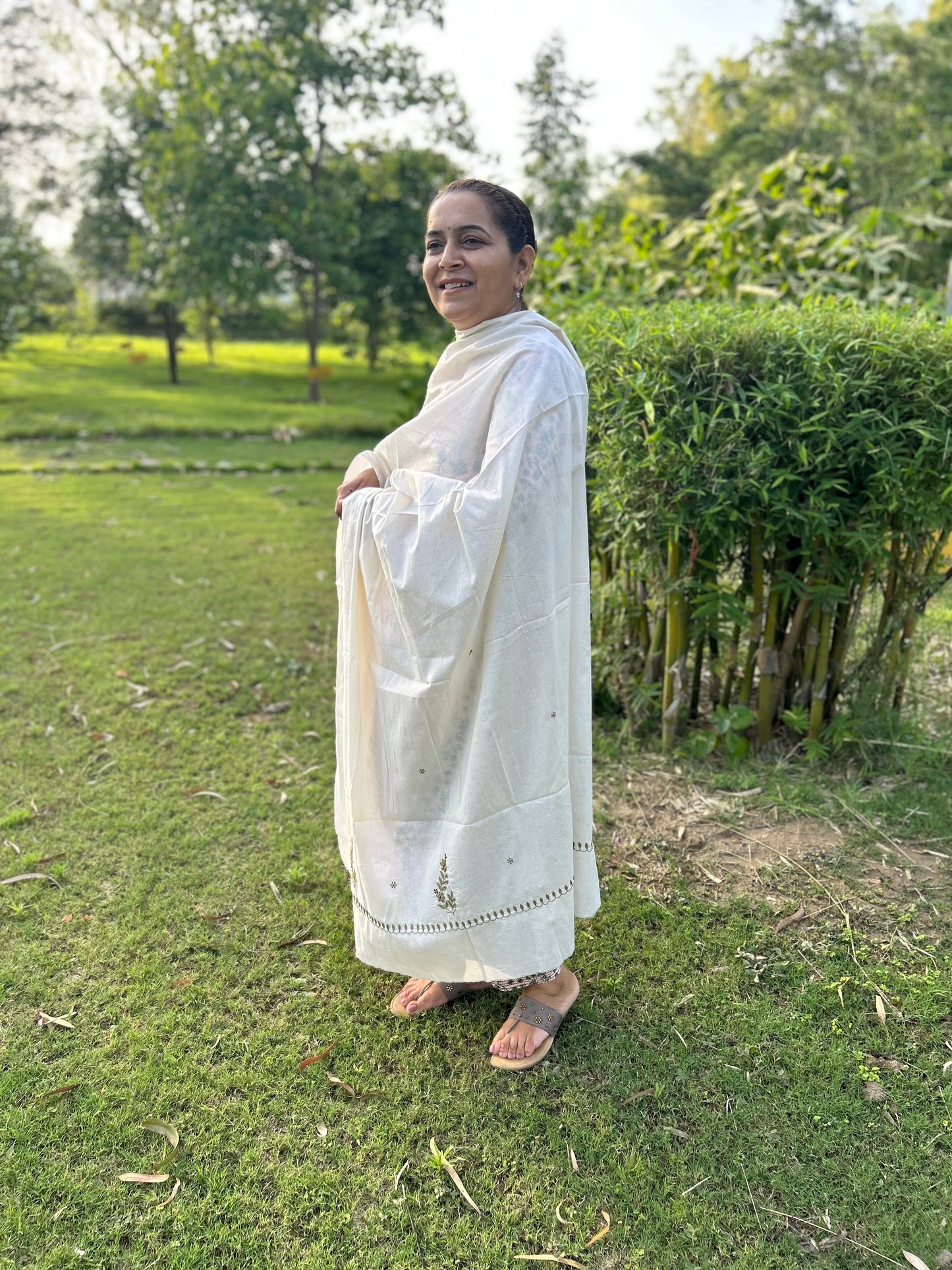 Off White Cotton Voile Chikankari Dupatta