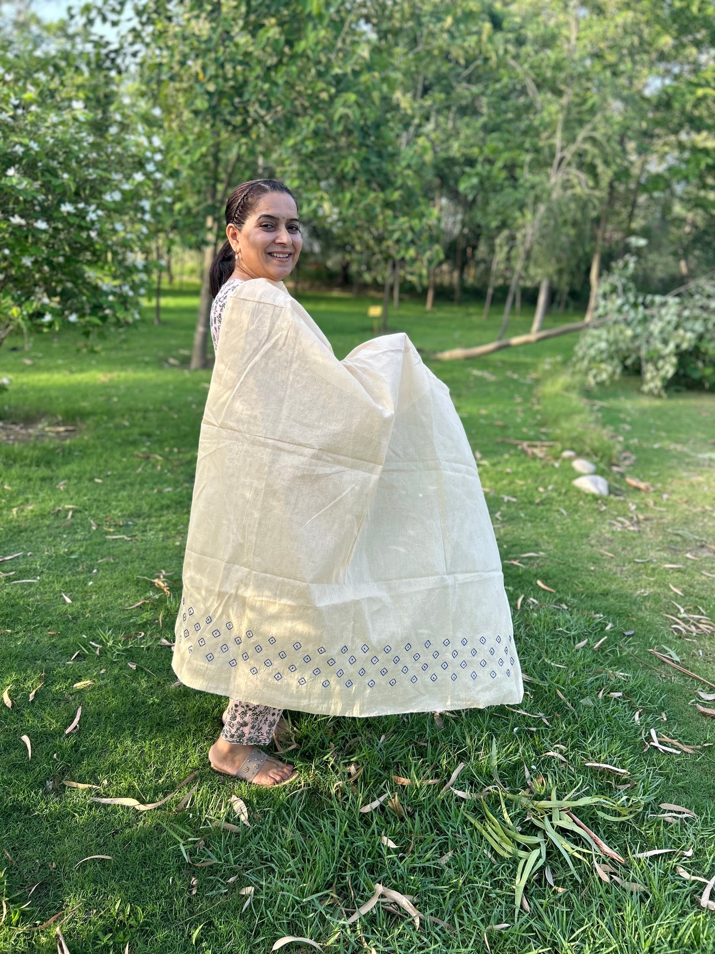 Off White Cotton Voile Chikankari Dupatta
