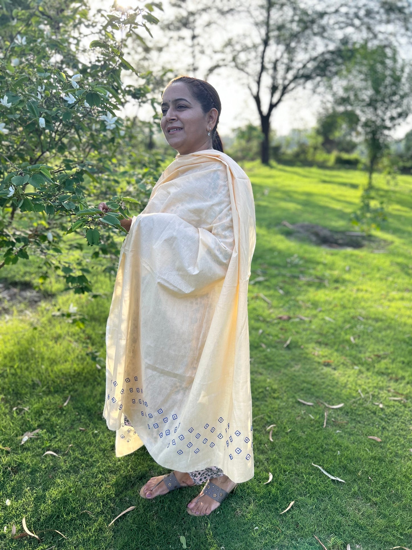 Off White Cotton Voile Chikankari Dupatta