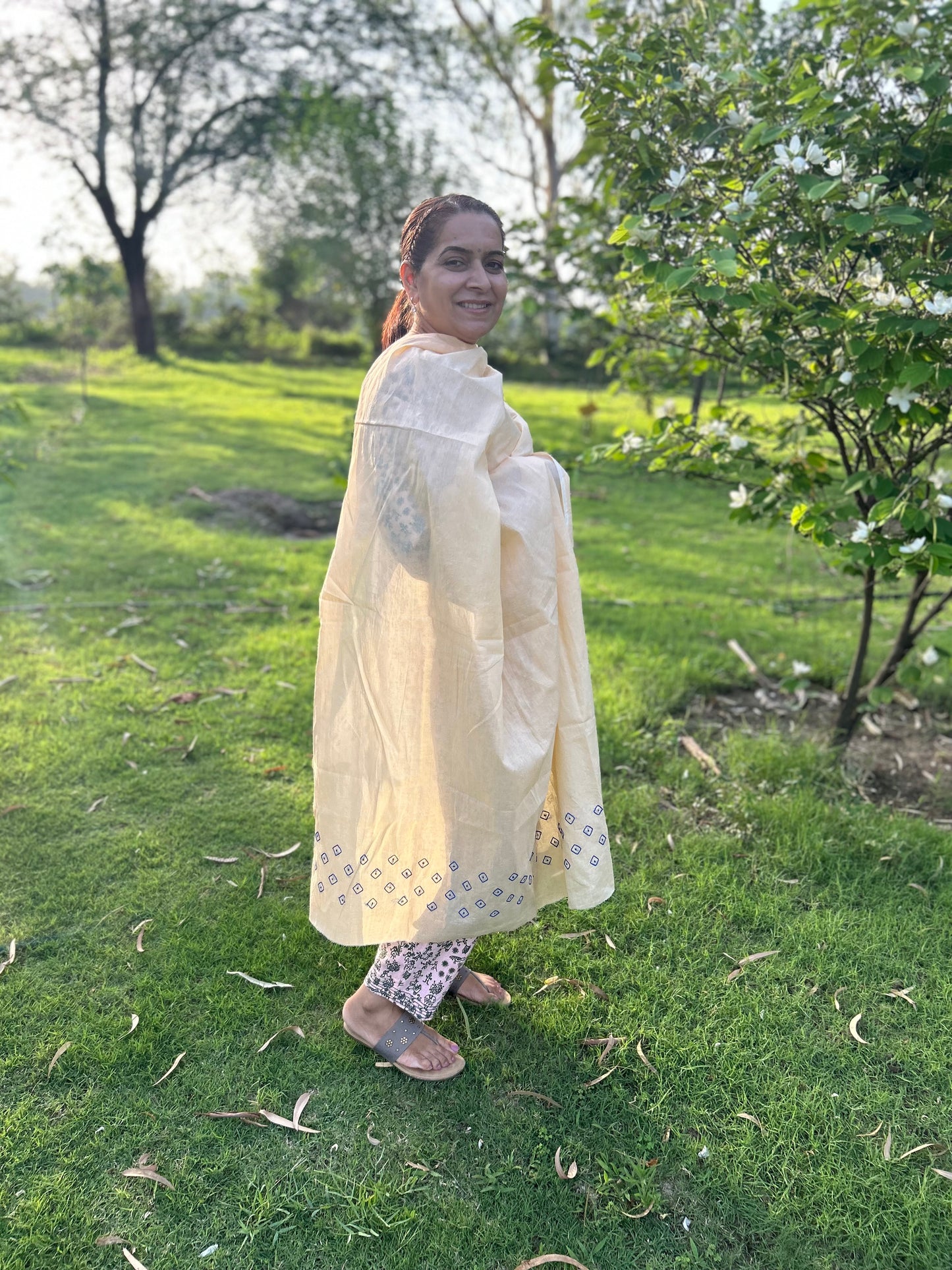 Off White Cotton Voile Chikankari Dupatta