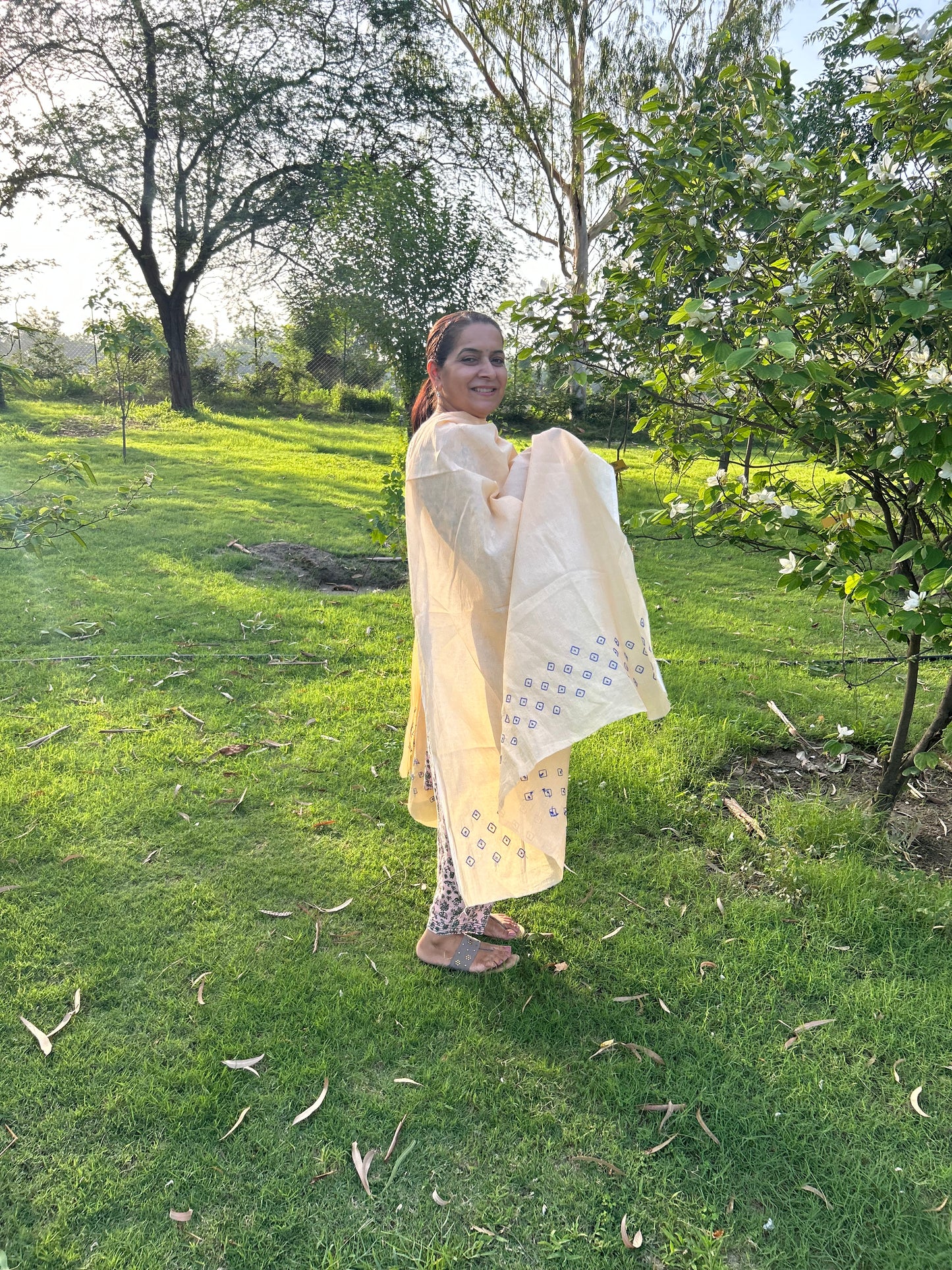 Off White Cotton Voile Chikankari Dupatta