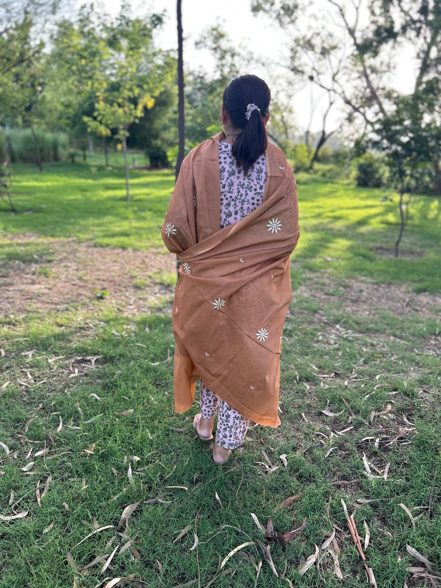 Light Brown Cotton Voile Chikankari Dupatta