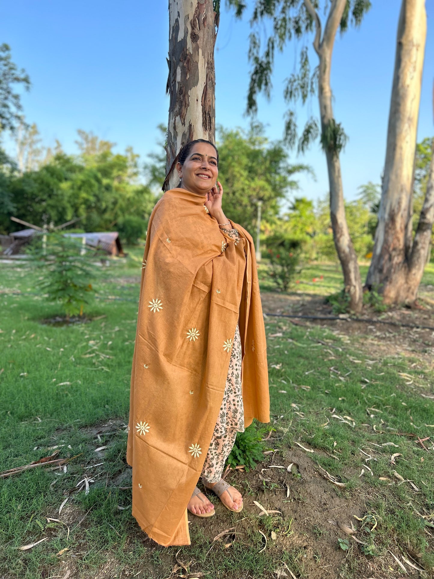 Light Brown Cotton Voile Chikankari Dupatta