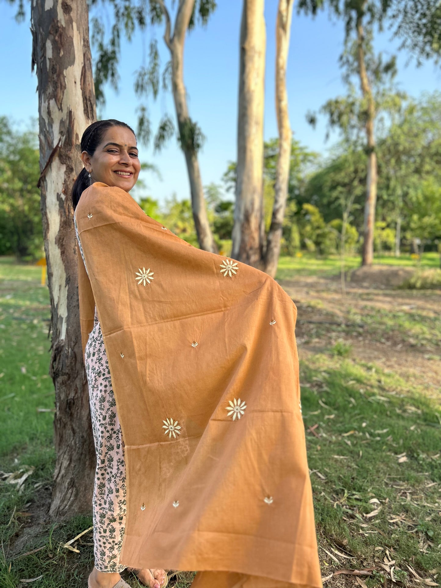 Light Brown Cotton Voile Chikankari Dupatta