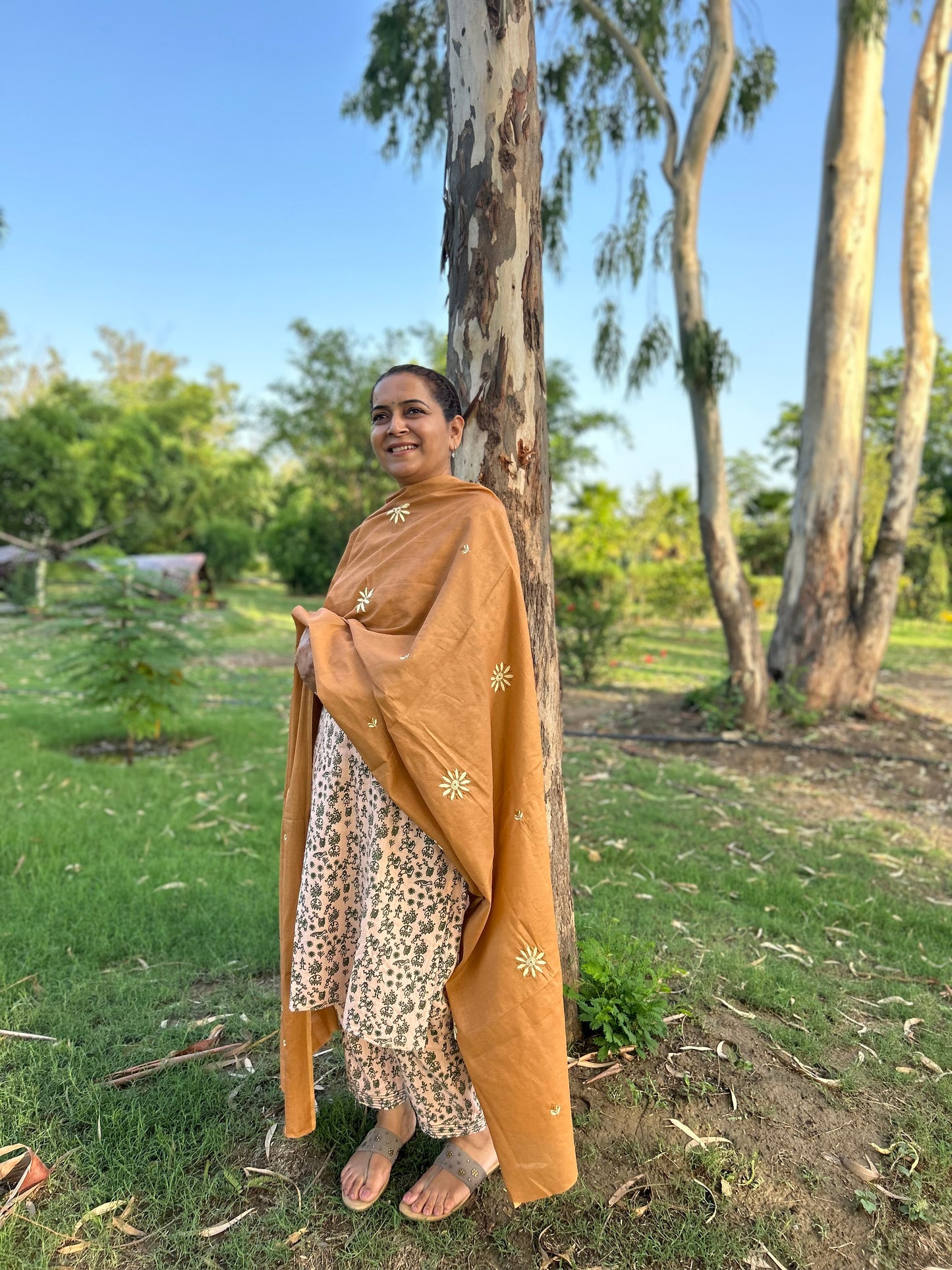 Light Brown Cotton Voile Chikankari Dupatta