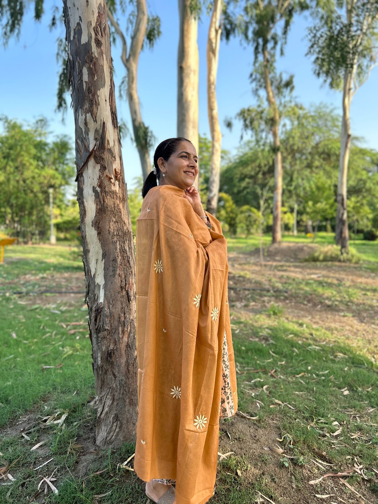 Light Brown Cotton Voile Chikankari Dupatta