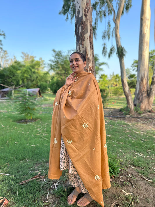 Light Brown Cotton Voile Chikankari Dupatta