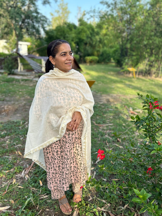 Off White Chanderi Chikankari Dupatta