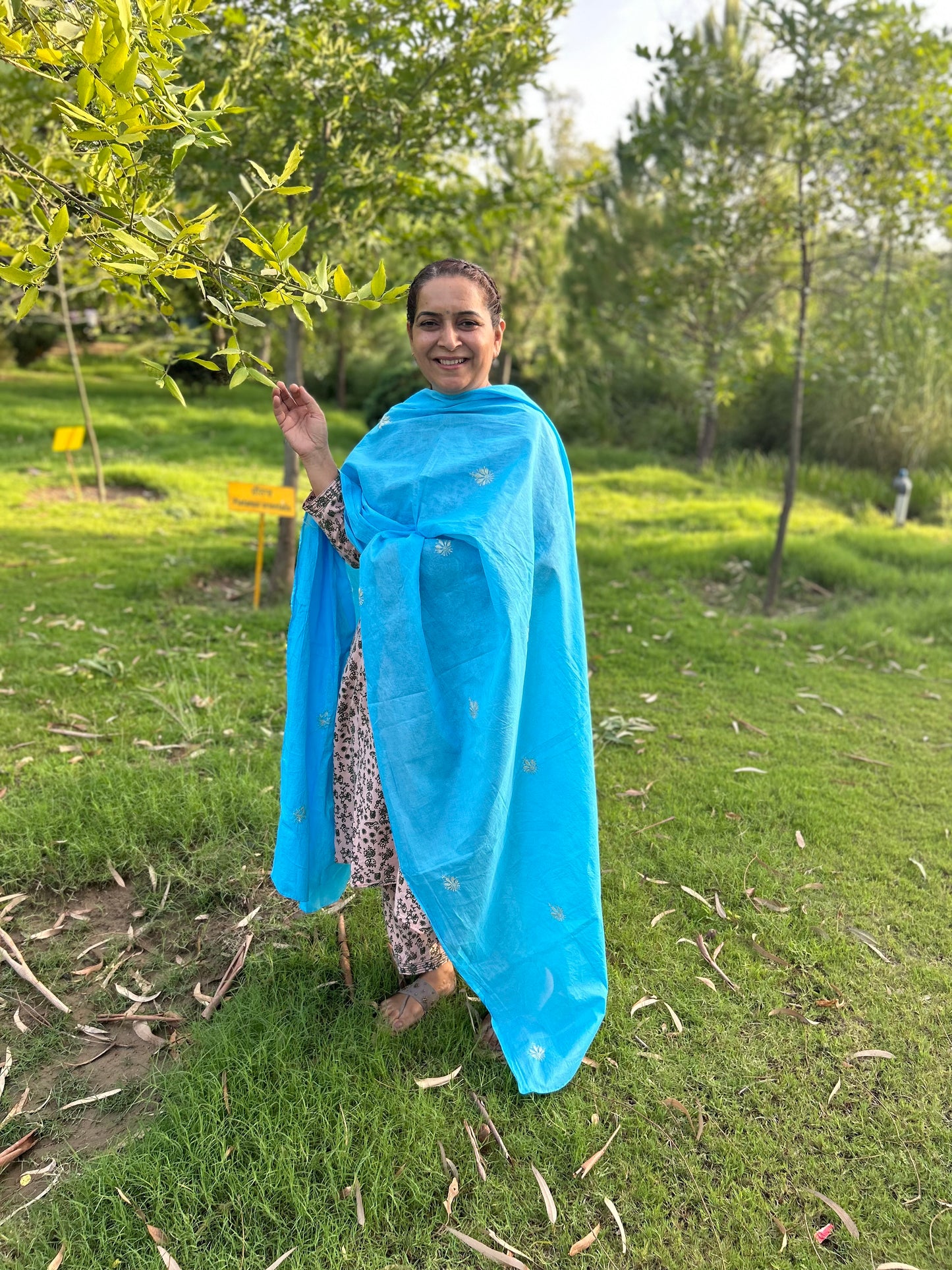 Blue Cotton Chikankari Dupatta