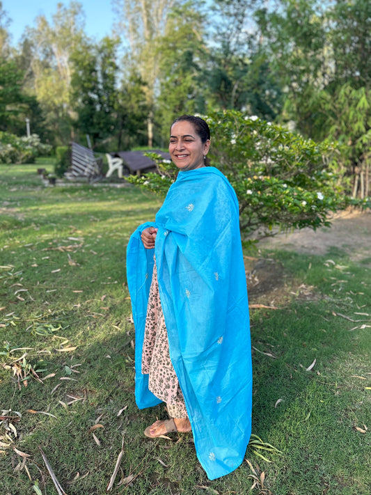 Blue Cotton Chikankari Dupatta