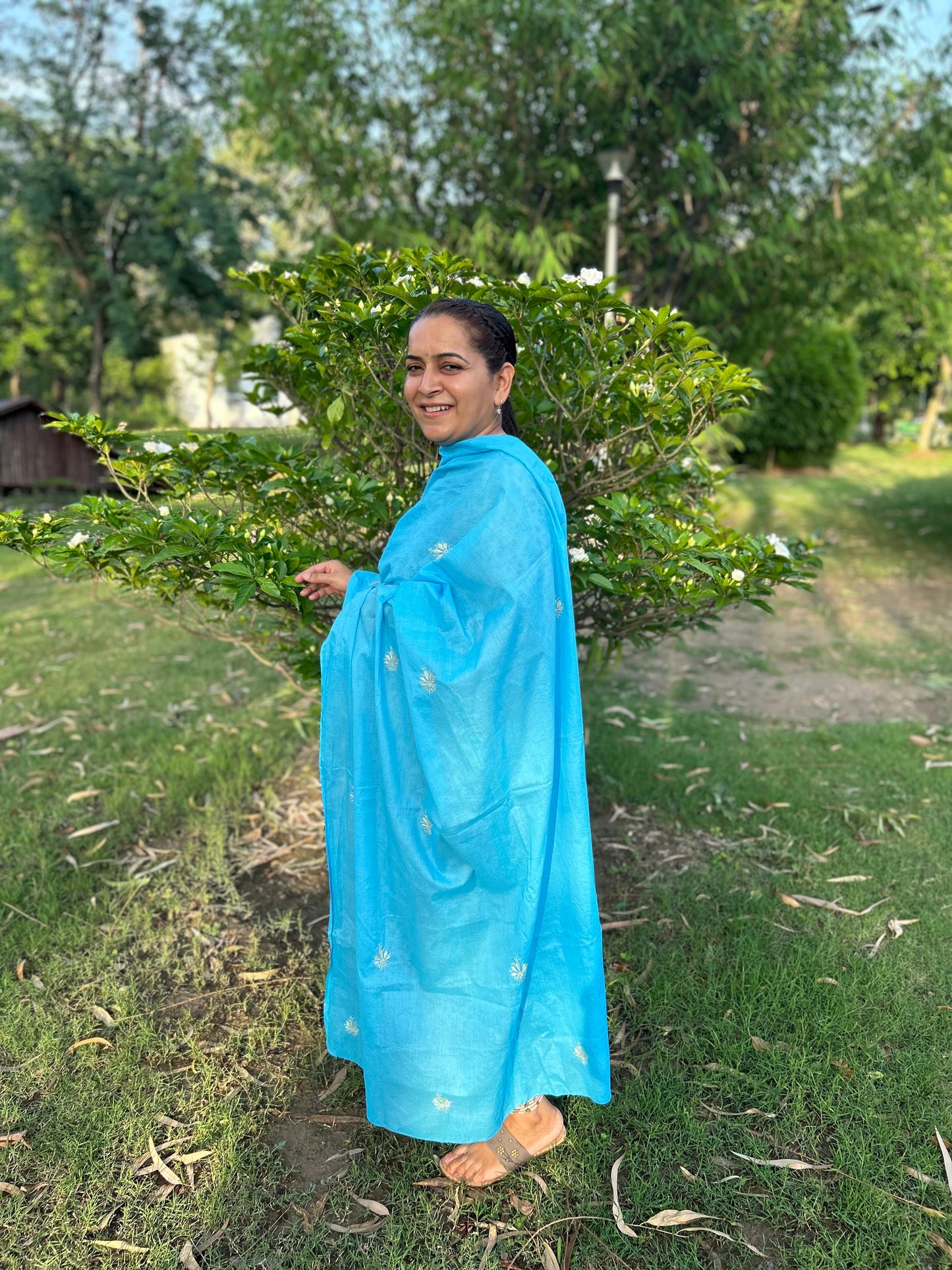 Blue Cotton Chikankari Dupatta