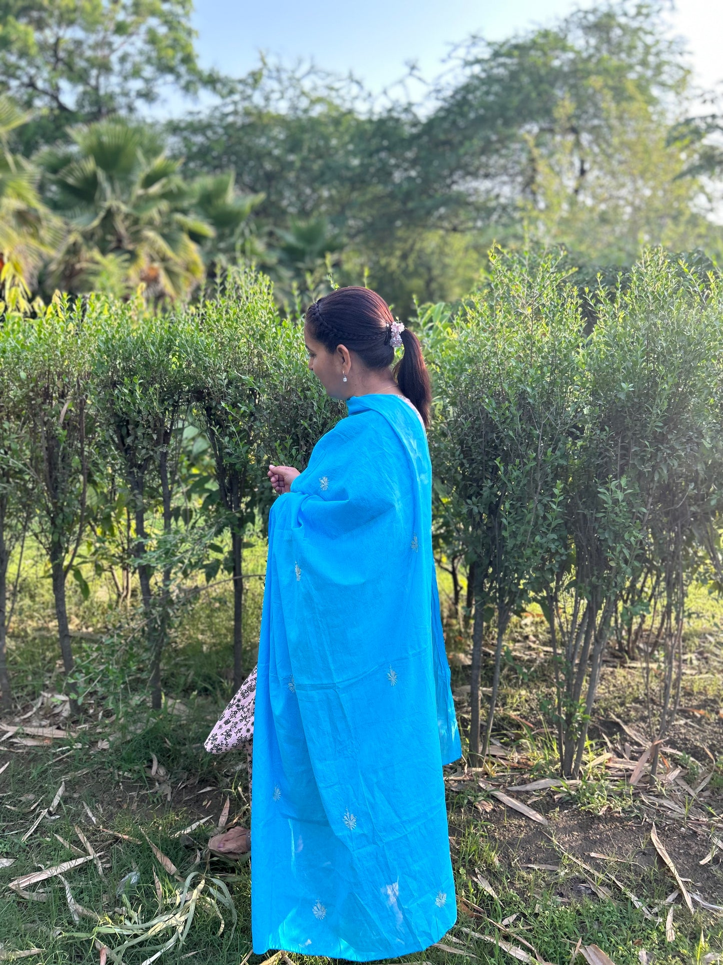 Blue Cotton Chikankari Dupatta