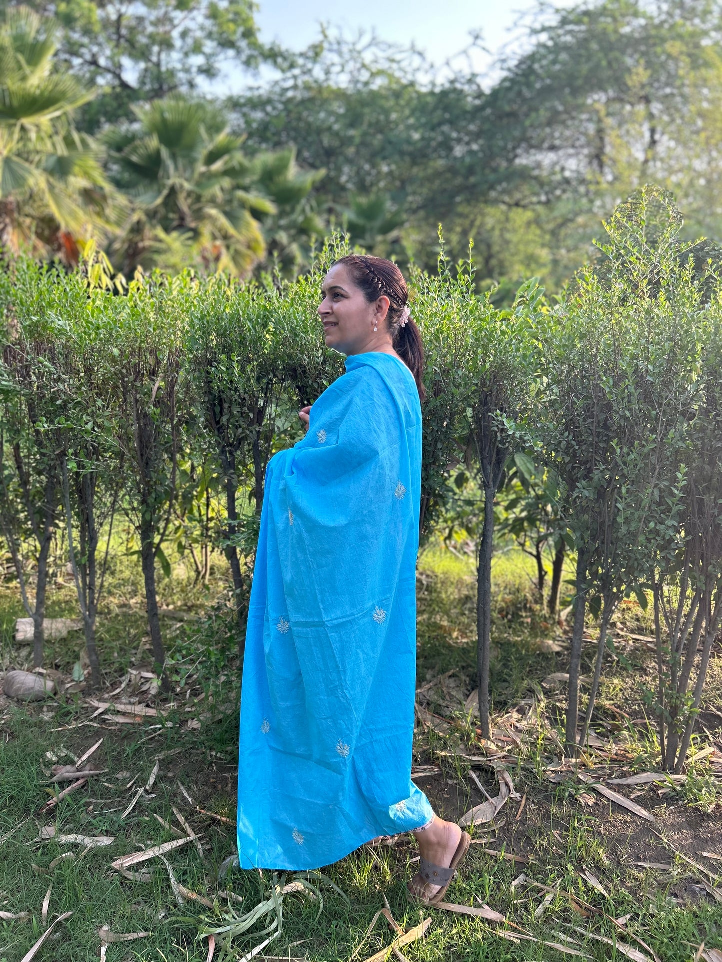 Blue Cotton Chikankari Dupatta