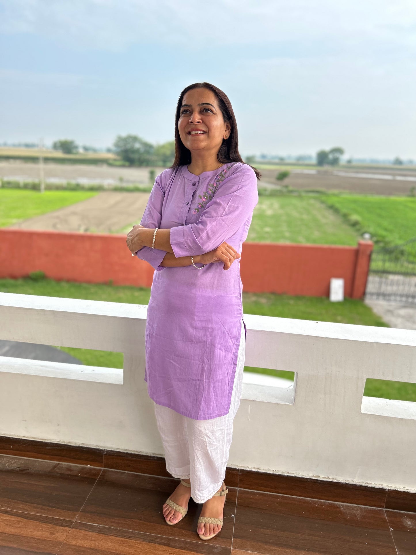 Purple Machine Embroidered Kurti