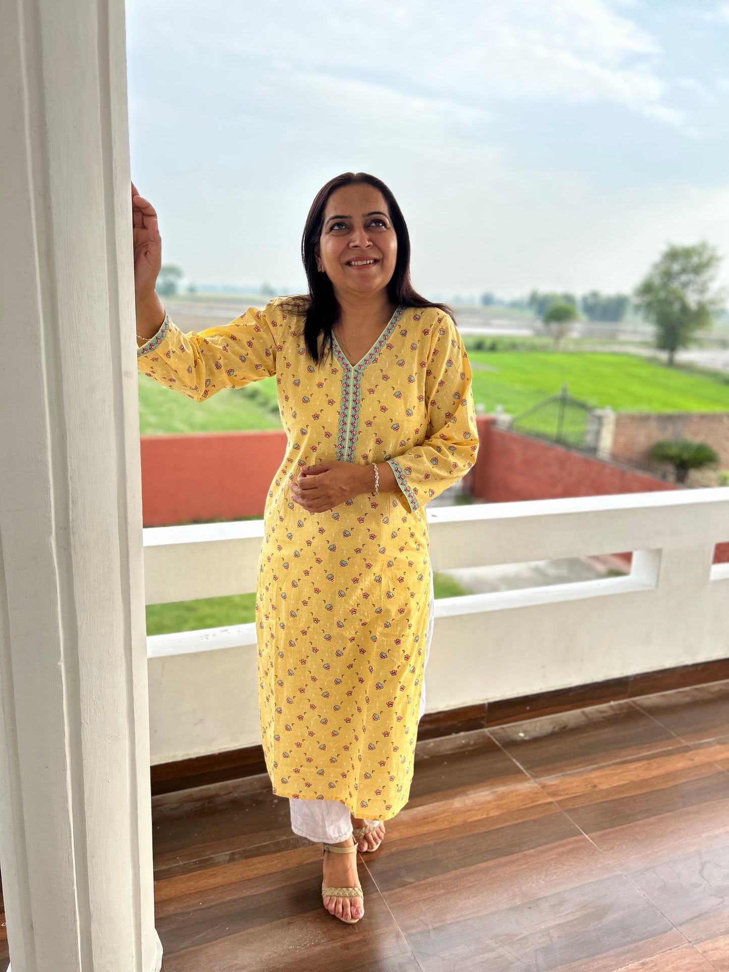 Yellow Block Printed Kurta