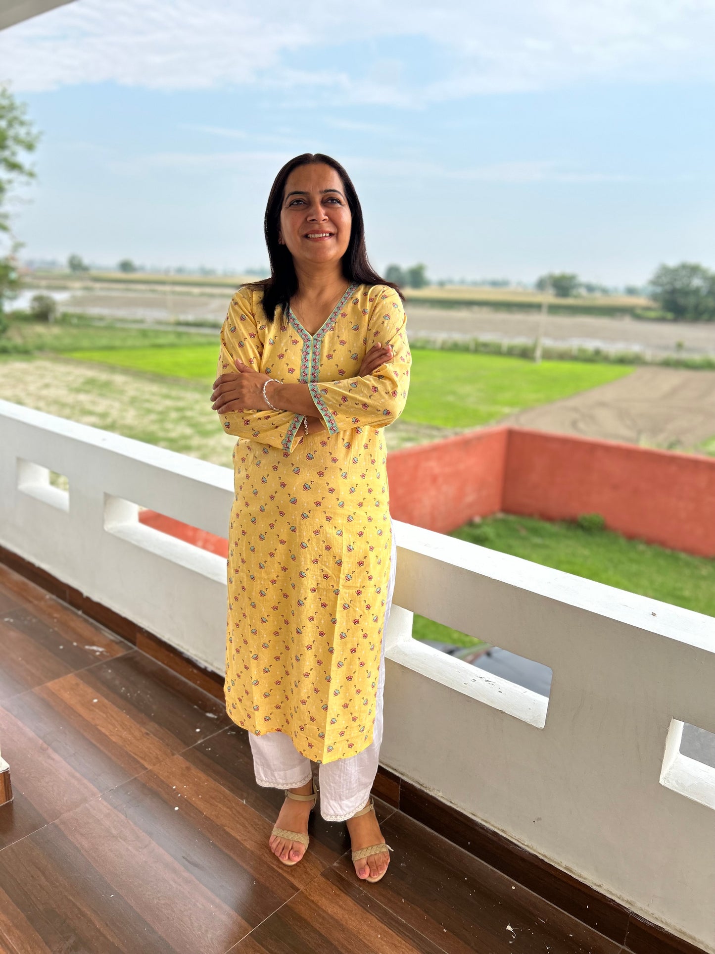 Yellow Block Printed Kurta